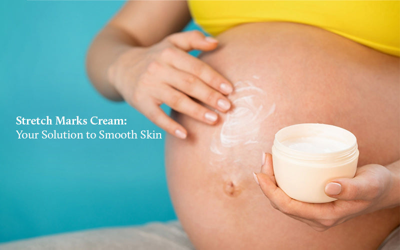 Women is applying stretch marks cream on her stomach 