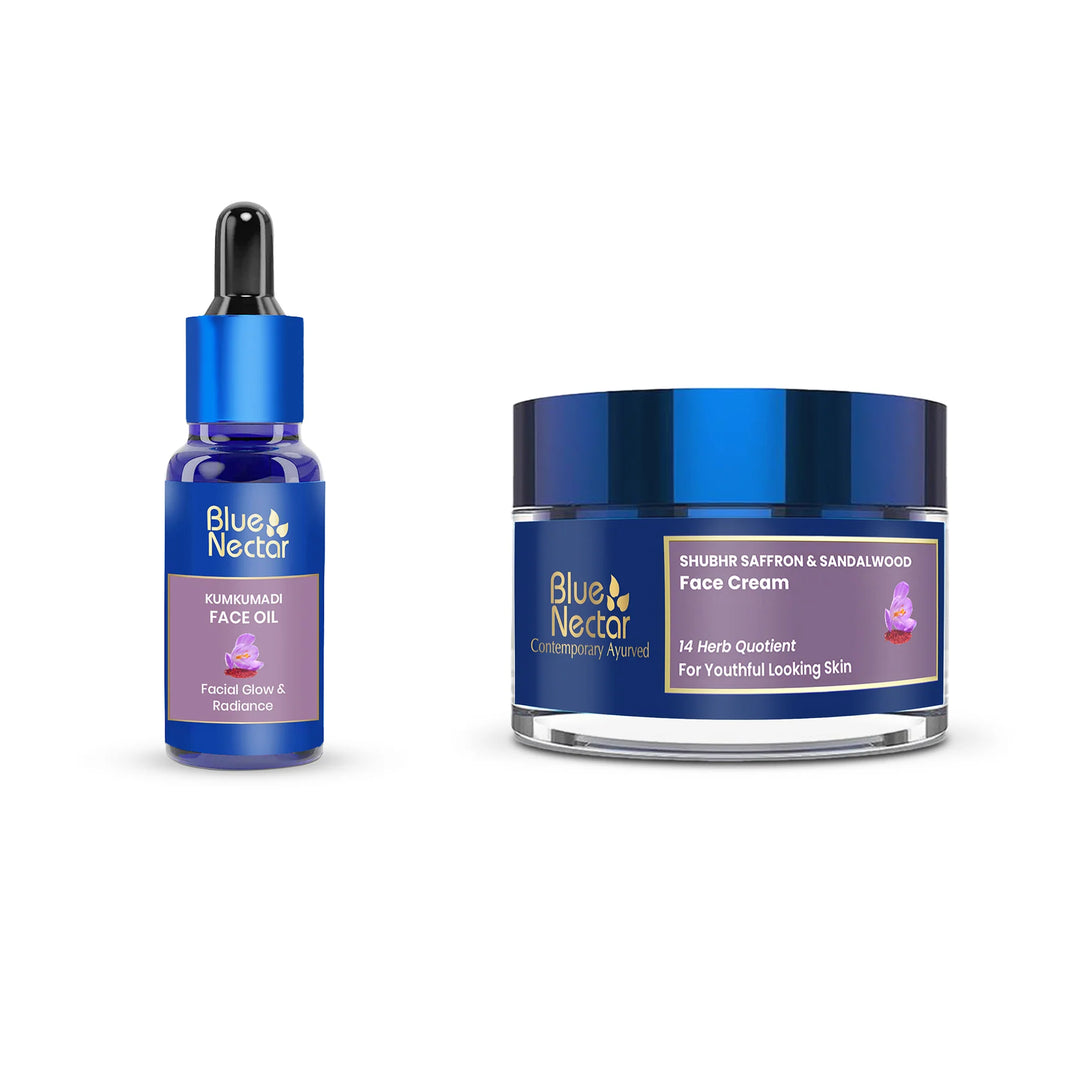 Kumkumadi Face Glowing Oil and Anti Aging Face Cream with Sandalwood & Saffron for Glowing Skin