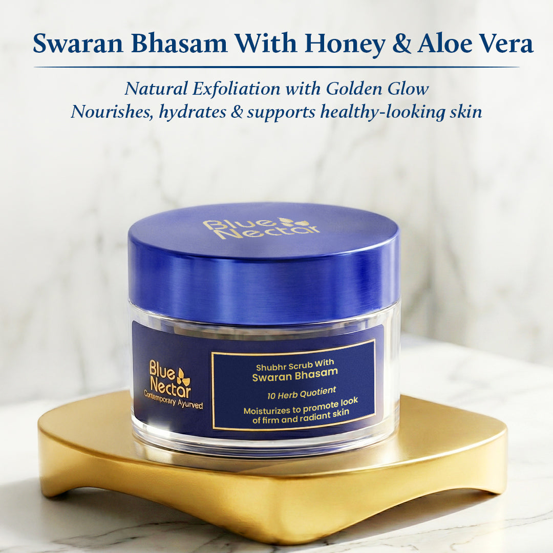Swaran Bhasam face scrub for firm and radiant skin with honey