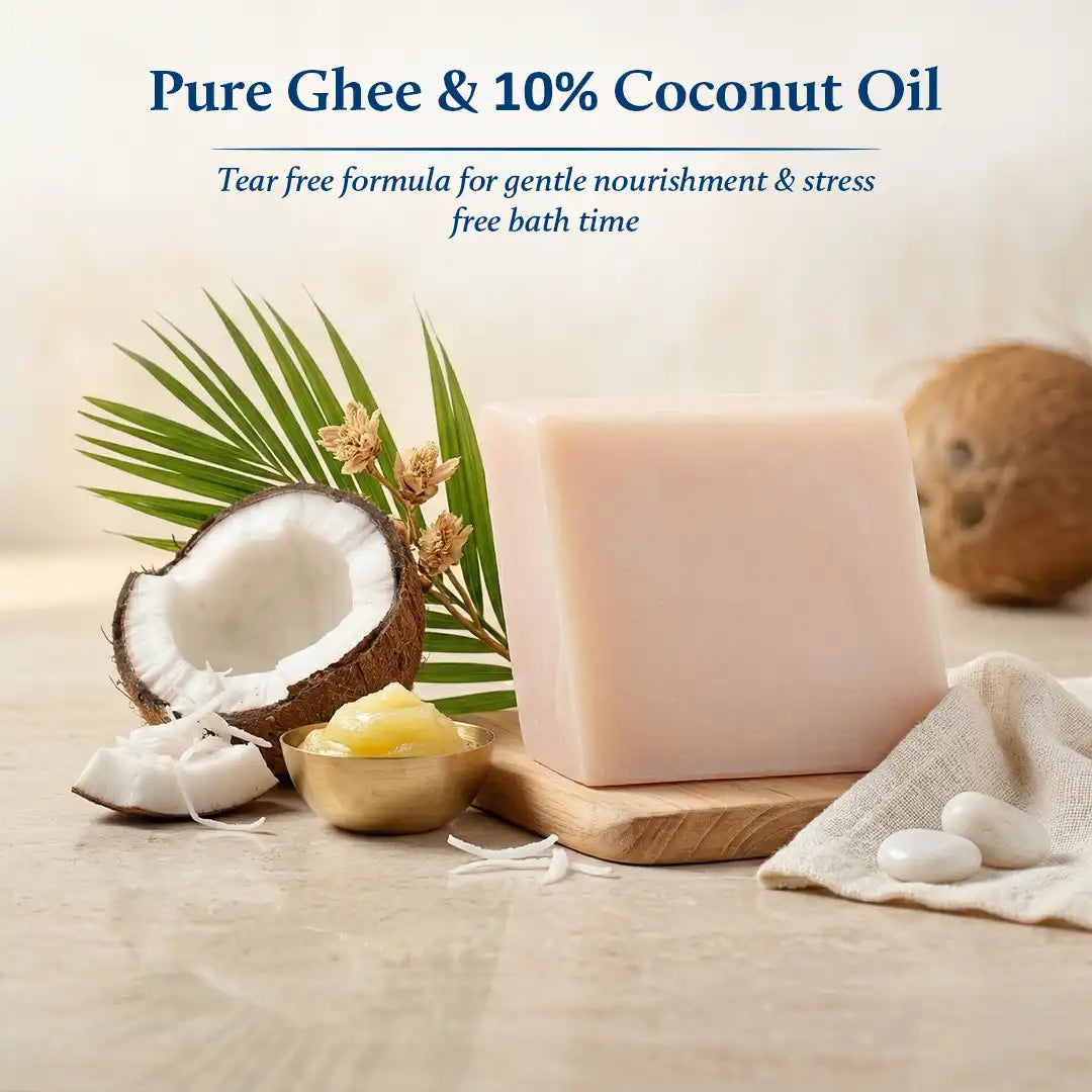 Mridu Snan Baby Soap with Coconut Oil and Ghee for pH Balance | Tear-Free Formula (5.3 oz)