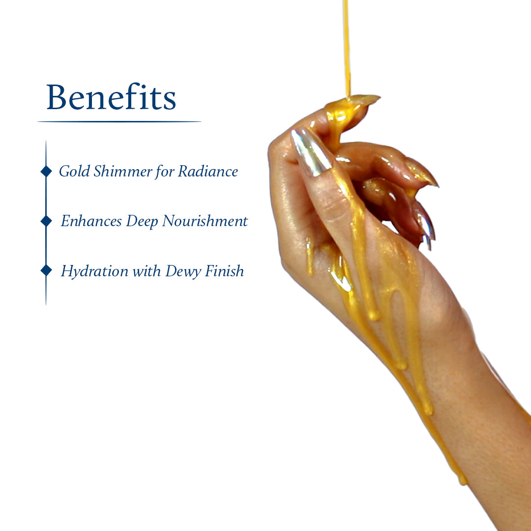 Gold shimmer body oil for radiance, nourishment and hydration
