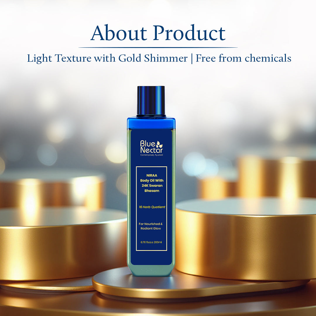 Gold body glow oil with gold shimmer