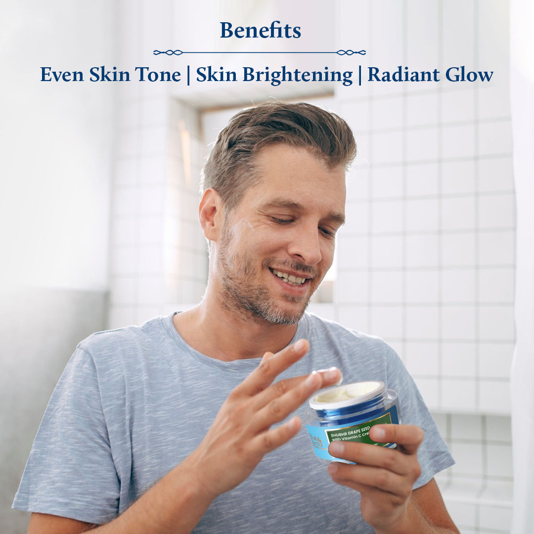 Shubhr Men's Grape Seed Vitamin C Oil Free Face Cream For Oily & Acne Prone Skin (19 herbs, 50g)