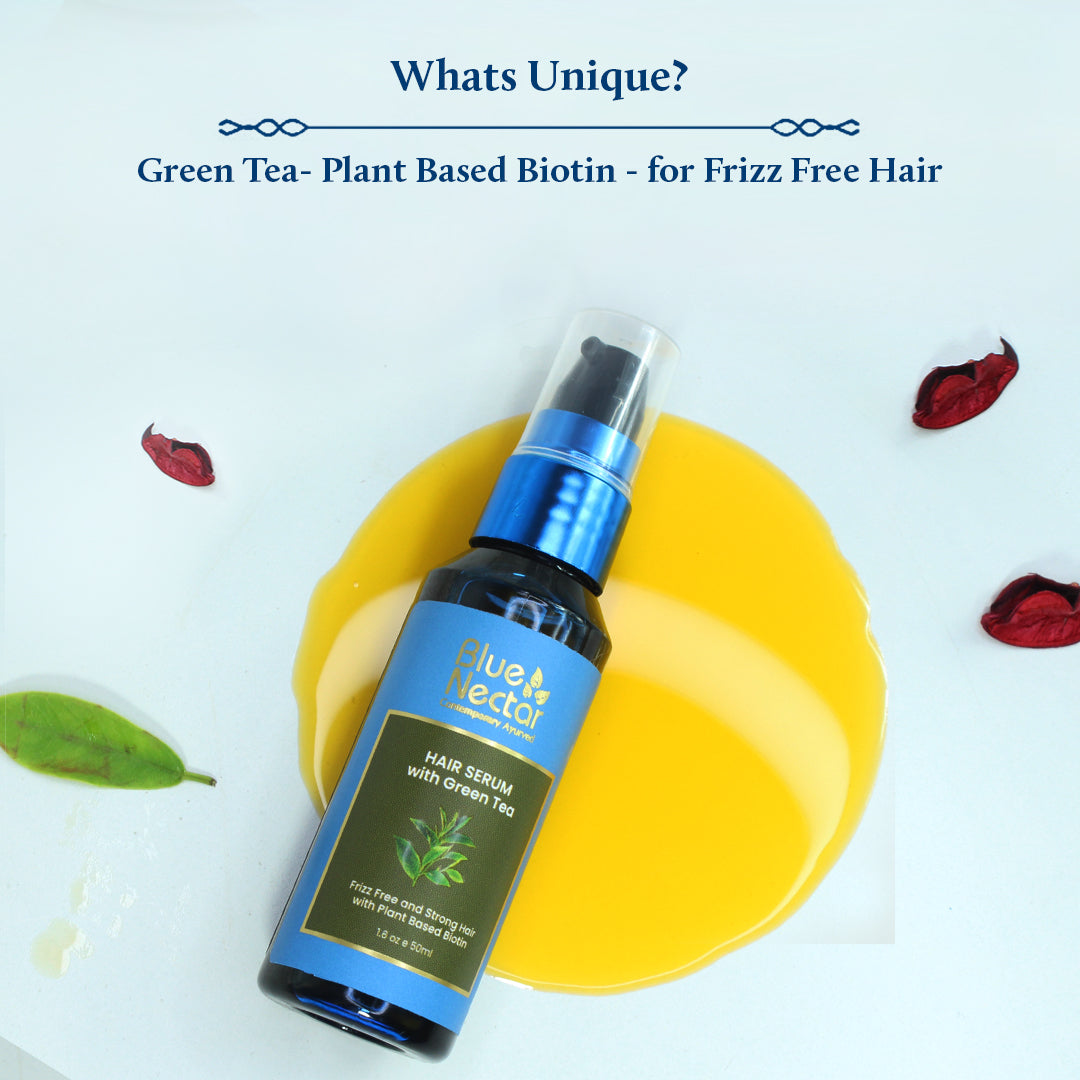 Green Tea Hair Serum for Frizz Free & Stronger Hair with Plant Based Biotin(12 herbs, 50ml)