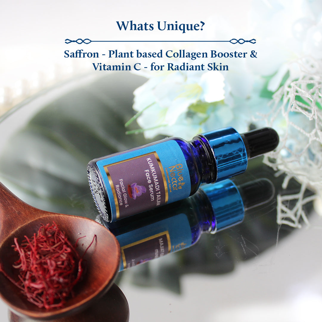 Kumkumadi face serum for skin brightening and firming.