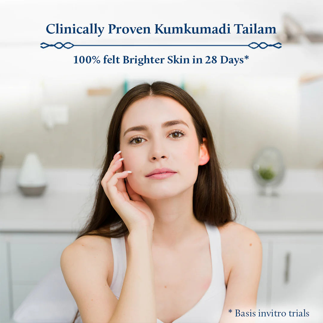 Kumkumadi serum brightens your skin in 28 days.