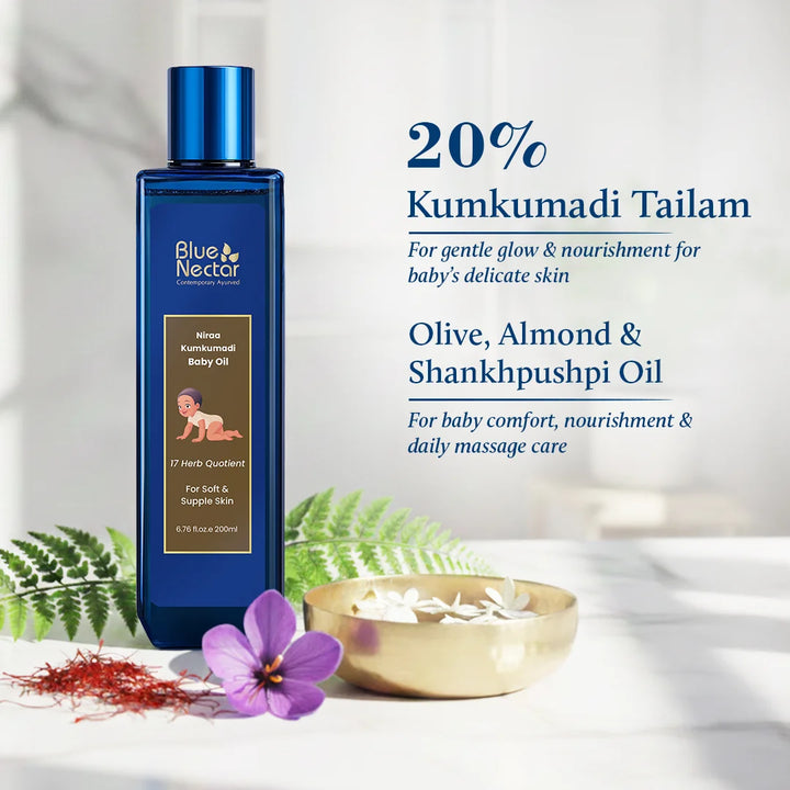 Kumkumadi Baby Body Oil with Organic Ghee for Glowing Skin (17 Herbs)