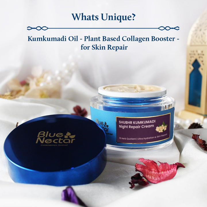 Kumkumadi night repair cream for women helps boost collagen