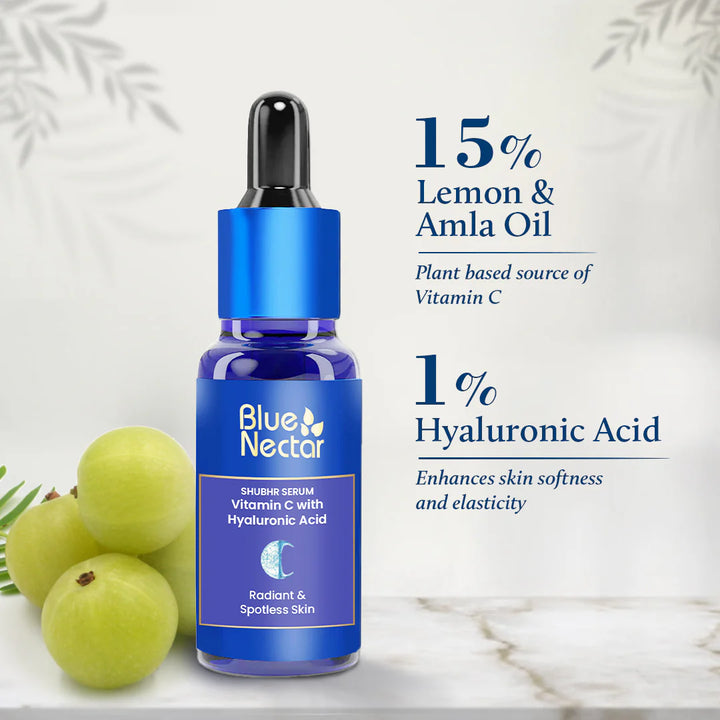Shubhr Vitamin C and Hyaluronic Acid Serum| Lightweight Daily Use Formula For Visibly Dull & Uneven-Looking Skin(9 Herbs)