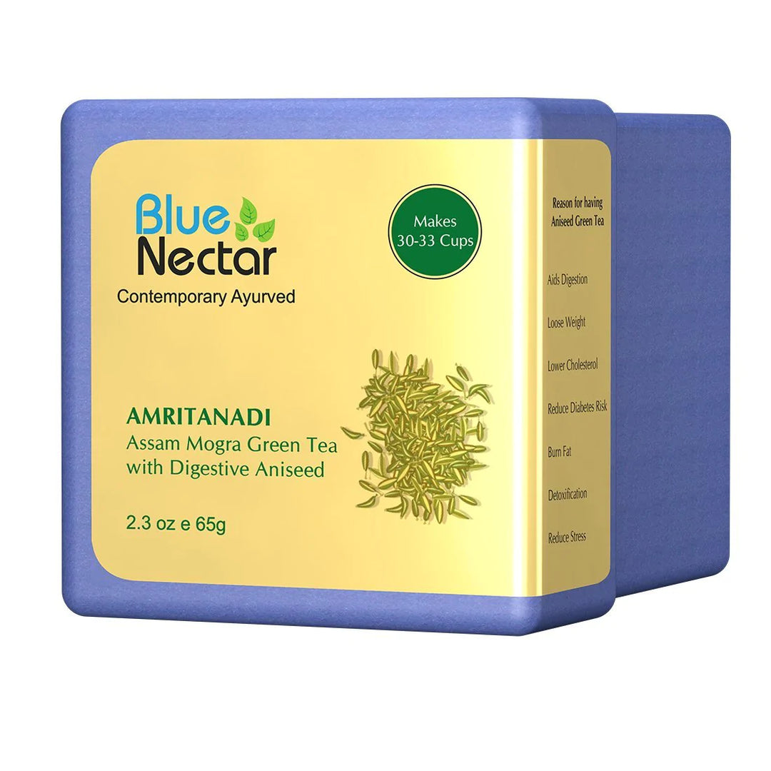 Amritanadi Assam Green Tea with Digestive Aniseed (50+15 g Free) - Blue Nectar Products