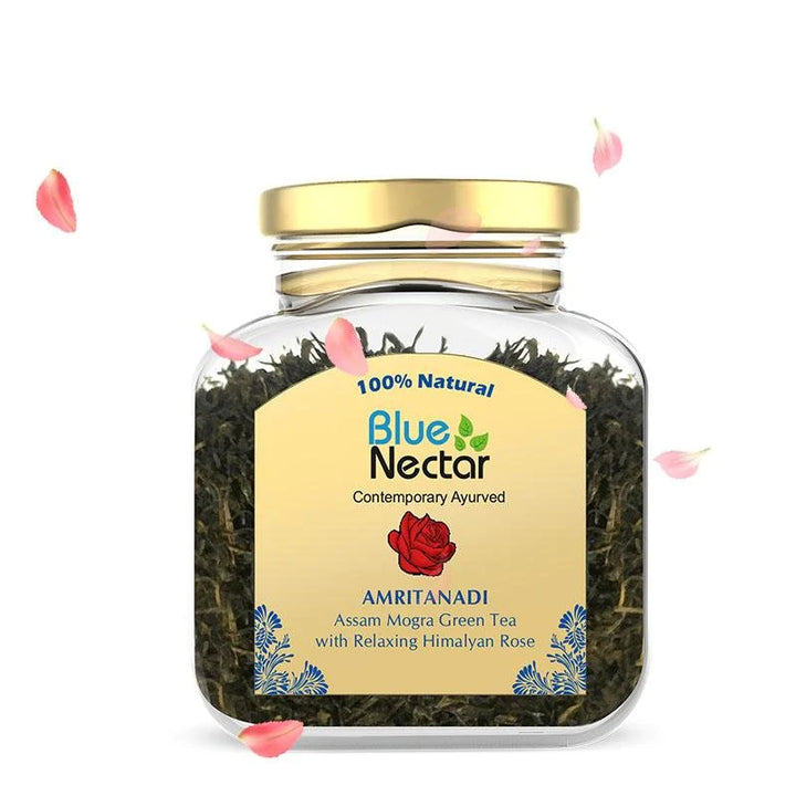 Amritanadi Assam Mogra Loose Green with Destress Himalyan Rose (50g +15g Free) - Blue Nectar Products