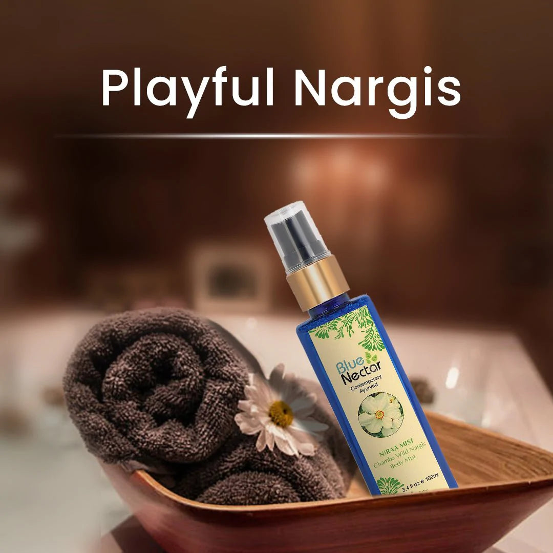 Niraa Chamba Wild Nargis Body Mist for long lasting freshness and aromatic body odor - Blue Nectar Ayurved